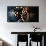 tableau sans cadre impression toile abstraite dieu jésus christ lion noir gris beige marron