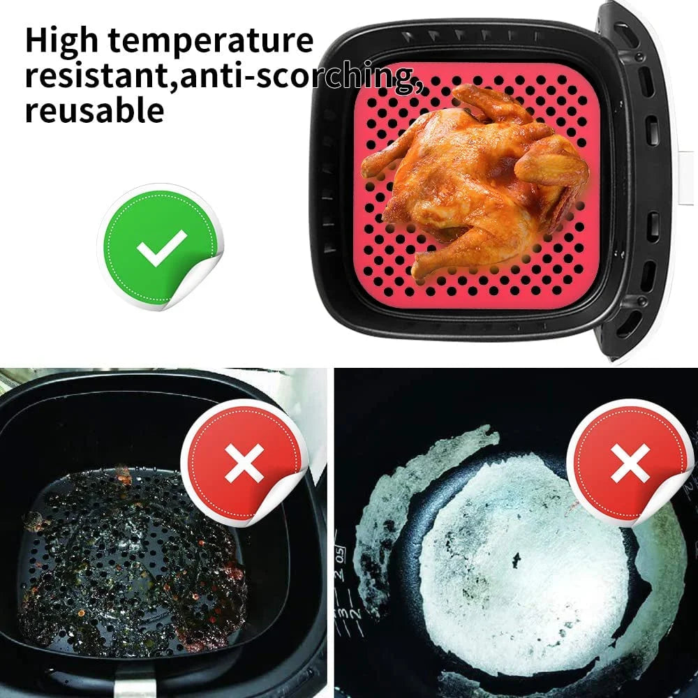 plateau perforé silicone noir rouge antiadhésif airfryer cuisine utilitaire facilenettoyage resistantchaud