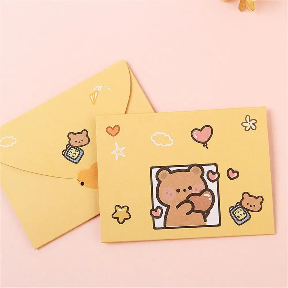 cartes postales anniversaire ours lapin dessins animés bleu rose violet mignon cartoon