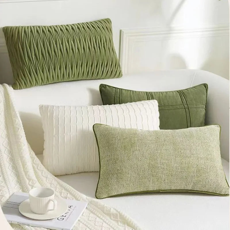 housse coussin vert olive moderne tissu polyester coton géométrique décoration intérieure écologique simple nordique