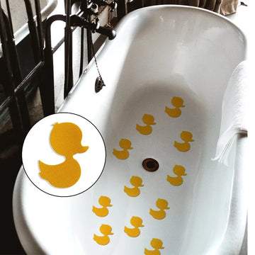 sticker antidérapant canard salle bain jaune blanc rose violet texturé adhésif ludique moderne respectueux