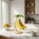 support fruits bois clair feuilles vert bananes citrons raisins pommes oranges tasse vertical comptoir