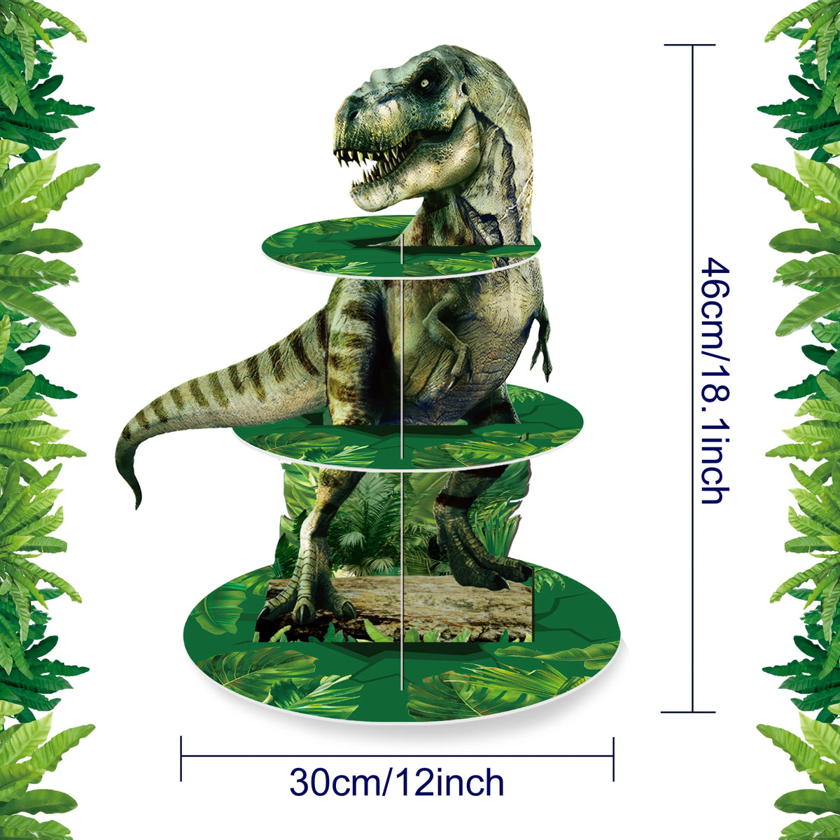 présentoir cupcakes forme dinosaure feuilles vertes moderne anniversaire decoration verte grisées desserts table festive