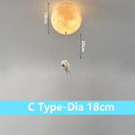 suspension lumineuse moderne astronautes lune blanc doré acrylique métal toucher interrupteur led 18cm 20cm