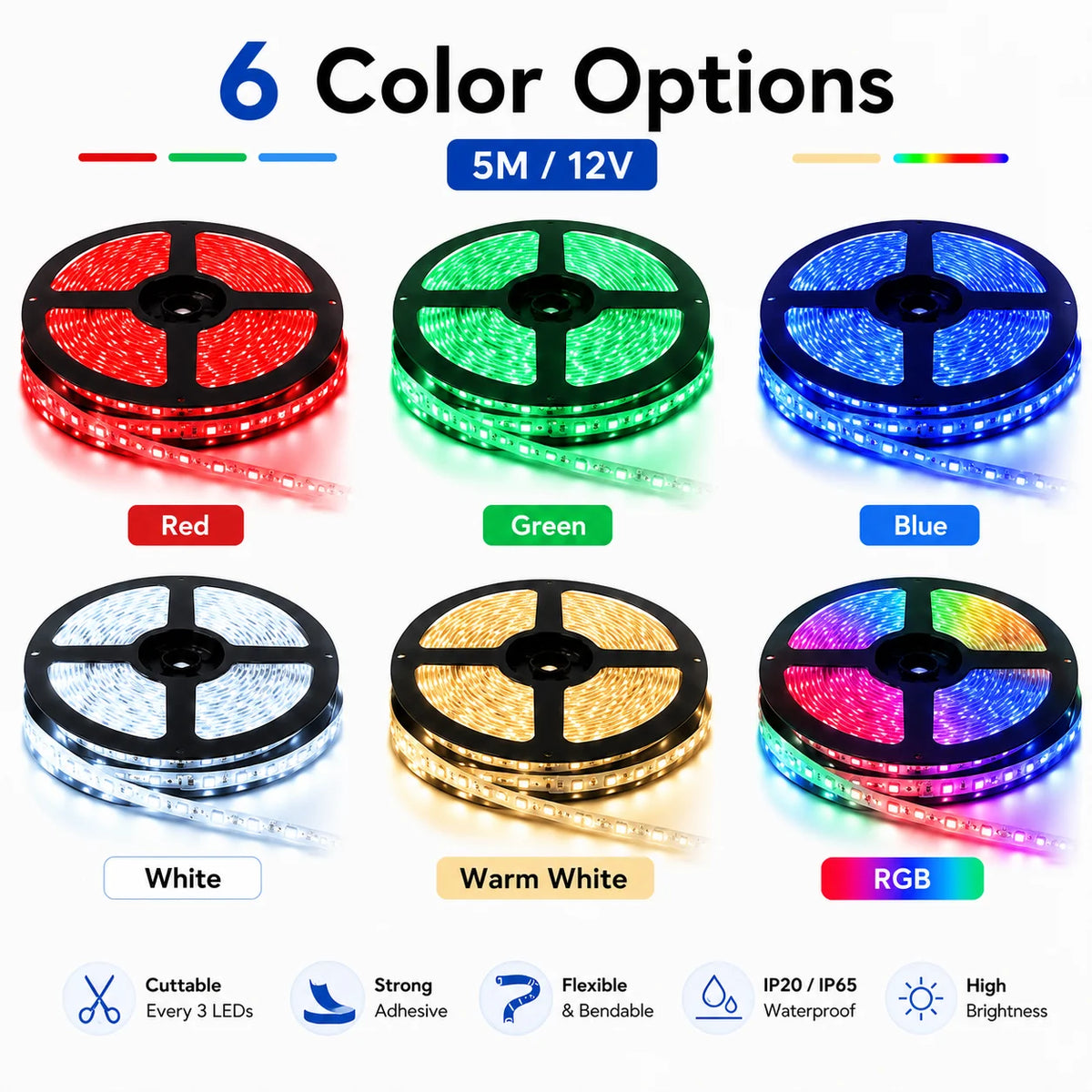 ruban led rgb rouge vert bleu blanc chaud étanche flexible adhésif moderne salon decoration