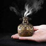 censer artisanal bronze ornementé motifs géométriques vintage floral deco maison