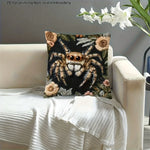housse coussin araignée fleurs moderne polyester noir beige blanc 45x45cm