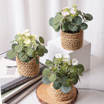 plantes artificielles vertes pot tressé feuilles texturées décoration intérieure rustique blanc marron chambre