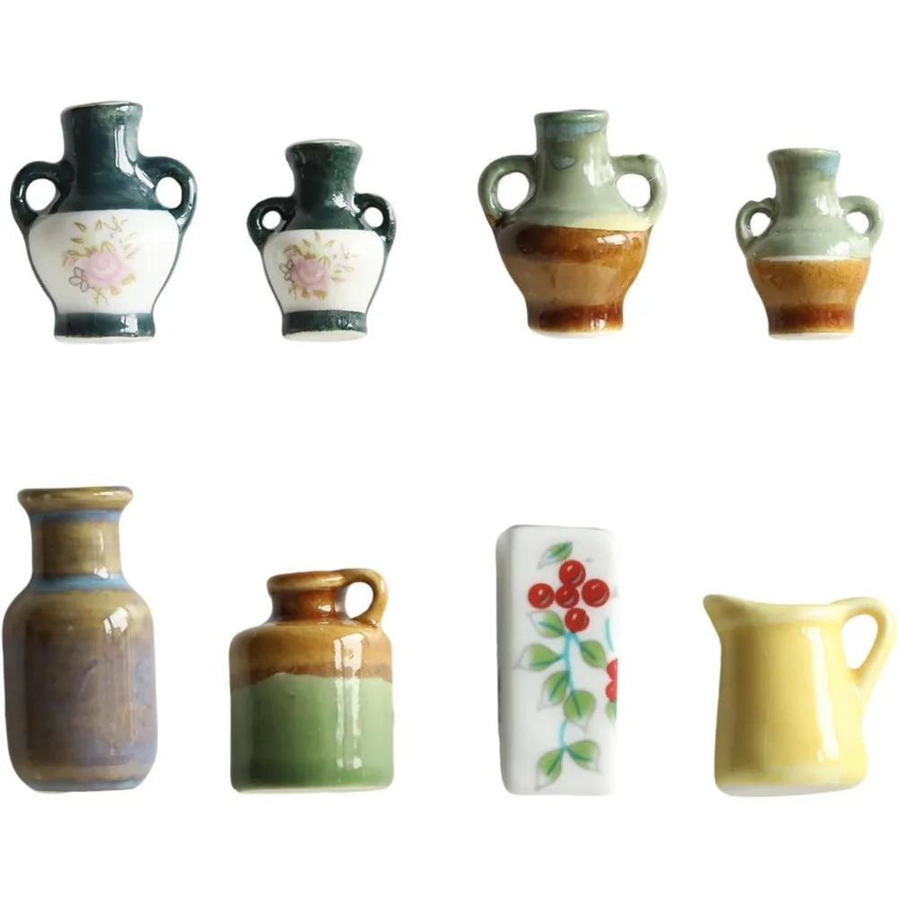 mini vase céramique artisanal aimants fleurs motif floral opacité vert beige marron bleu jaune