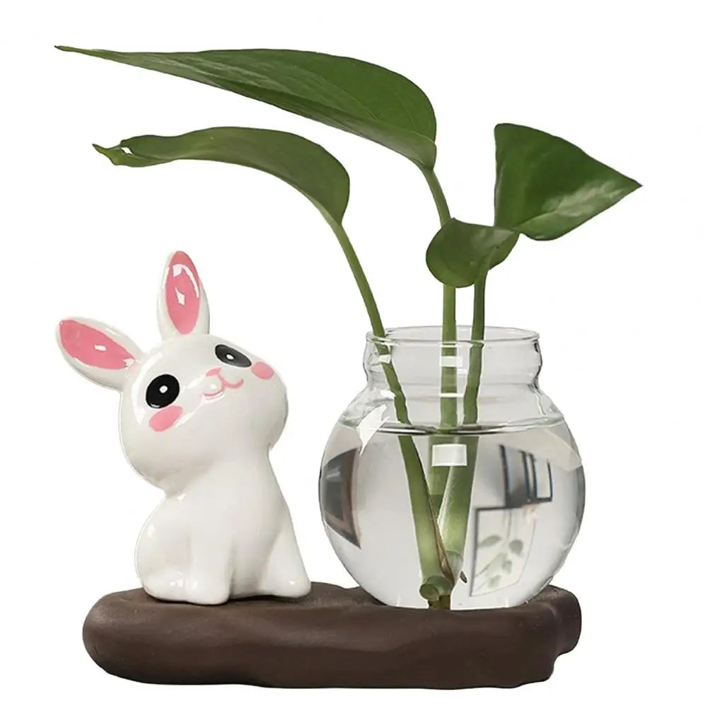 cache pot verre transparent base céramique panda lapin feuilles moderne intérieur blanc noir vert