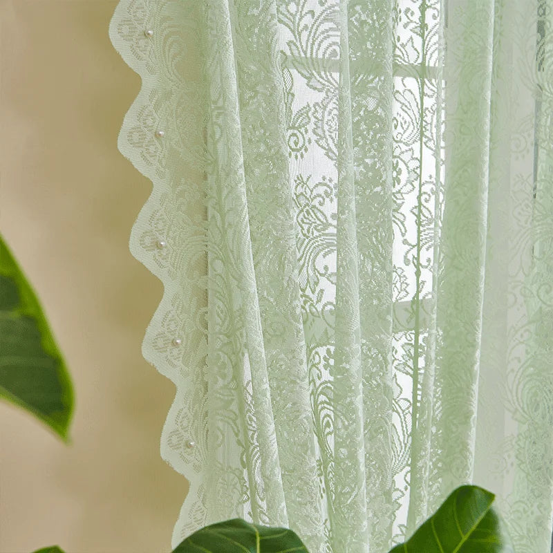 rideau vert clair broderie florale transparent classique salon polyester