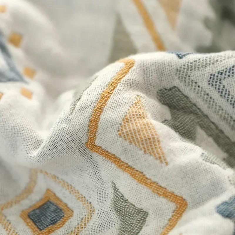 Détail du tissage Jacquard de la couverture en coton gaze