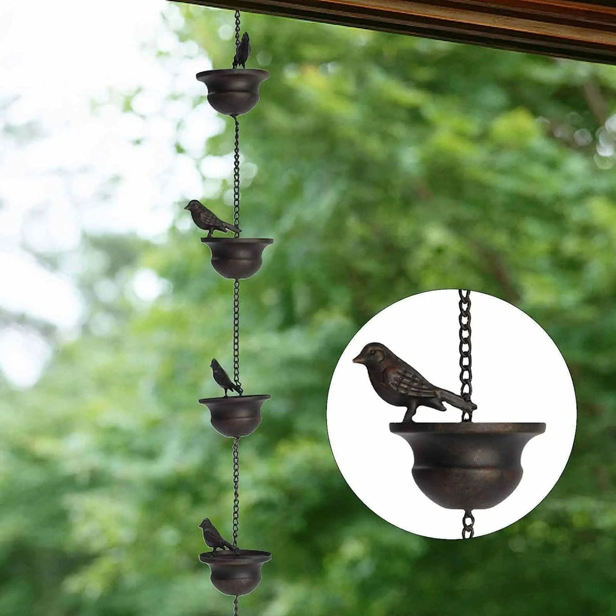 guirlande décorative oiseaux coupes métal rustique 240cm suspension extérieure jardin traditionnel