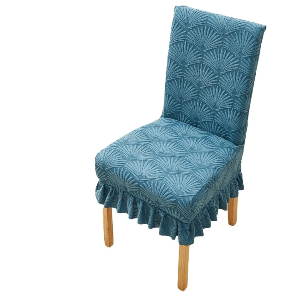 Housse chaise moderne feuilles stylisées beige orange vert bleu foncé gris bleu clair polyester