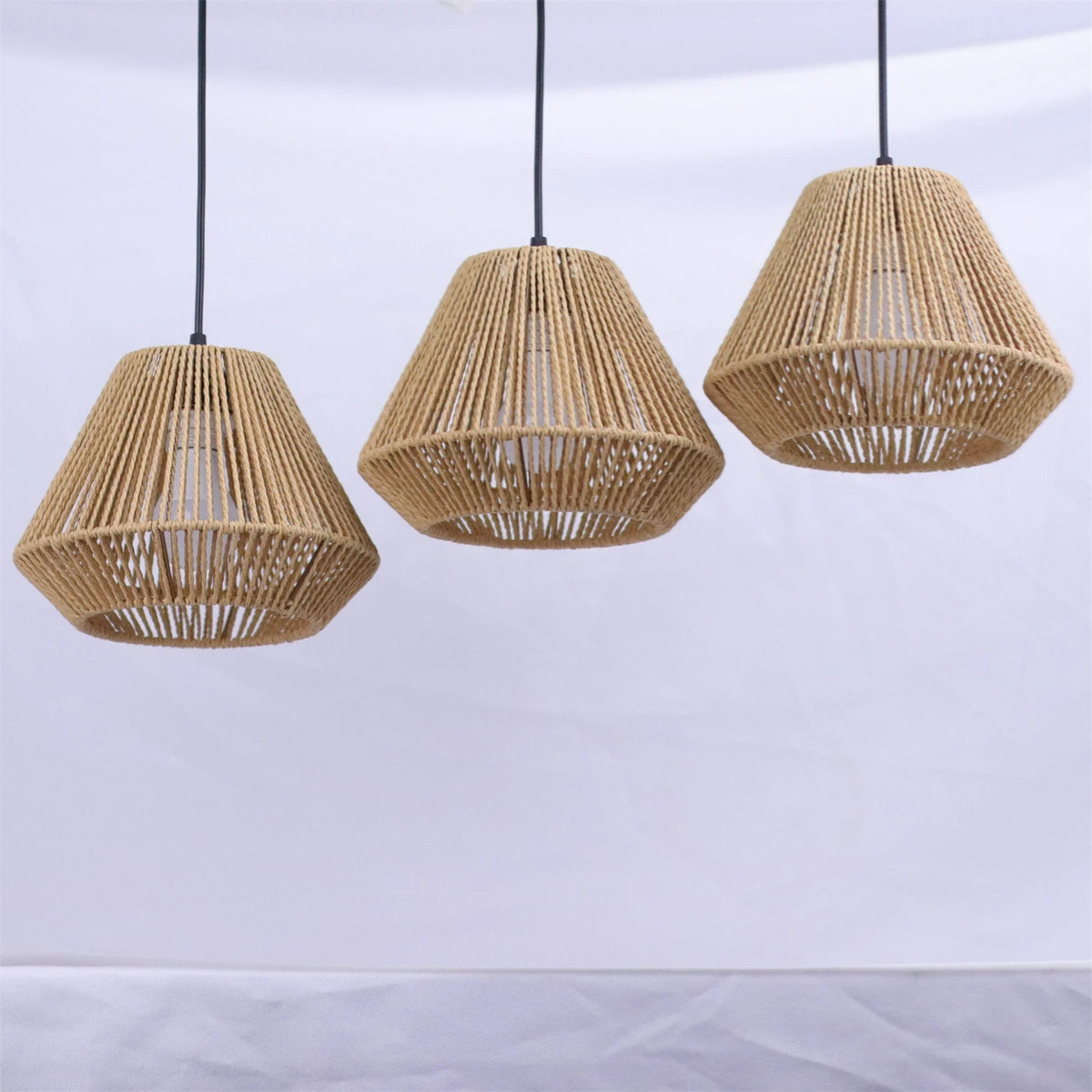 Lampe suspendue bohème en corde de chanvre verte