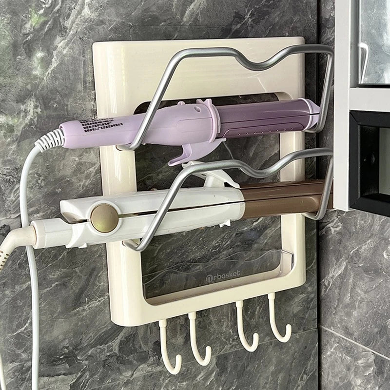 organisateur mural moderne fer lisser boucleur support cheveux beige clair minimaliste crochets muraux