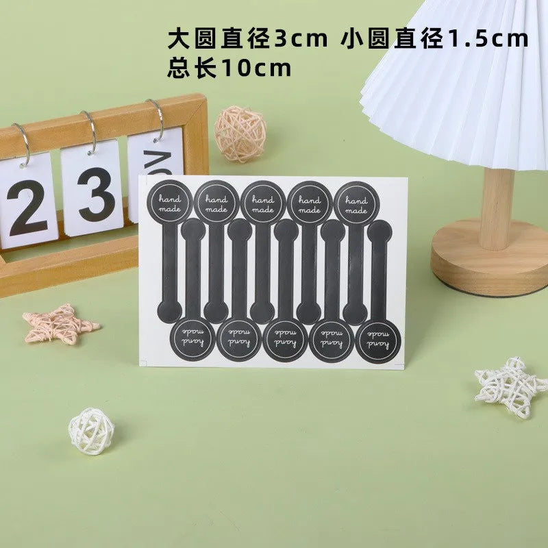 étiquettes autocollantes noires rondes hand made snow puppy kraft minimaliste 3cm 10cm 50pcs anniversaire