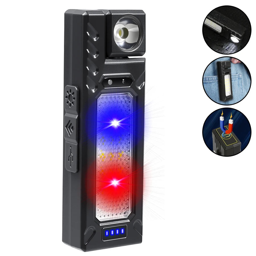 lampe torche rechargeable led noire aimantée rotative camping 10w intense modifiable moderne robuste