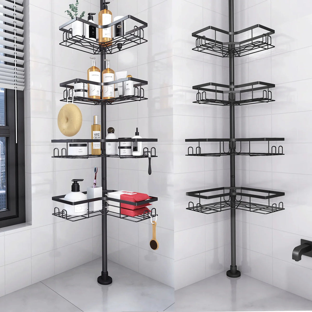étagère salle bain réglable métal noir moderne quatre niveaux rangement
