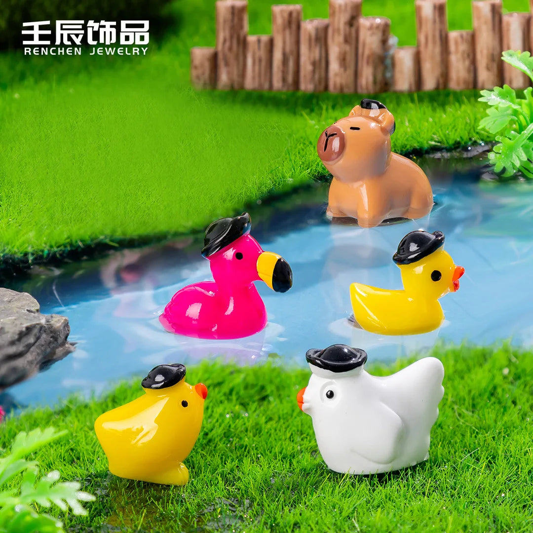 lot mini figurines animaux résine capybara grenouille axolotl flamant rose canard décoration maison jardin