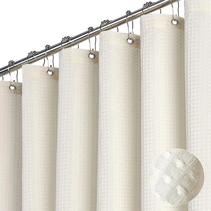 rideau douche moderne vert olive texture points ourlet lesté métalliques durables crochets polyester gaufre