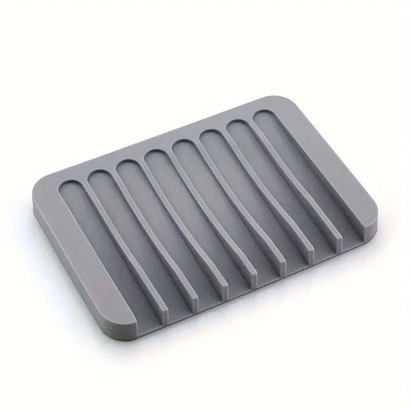 support savon gris blanc moderne rayures horizontales auto drainant silicone salle bain cuisine