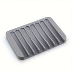 support savon gris blanc moderne rayures horizontales auto drainant silicone salle bain cuisine