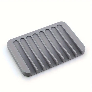 support savon gris blanc moderne rayures horizontales auto drainant silicone salle bain cuisine