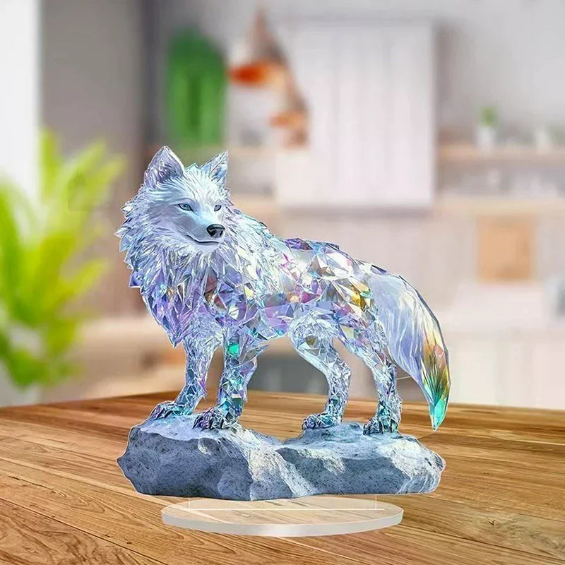 sculpture animale résine transparente reflets multicolores facets cristallines moderne artisanal base plate ornement