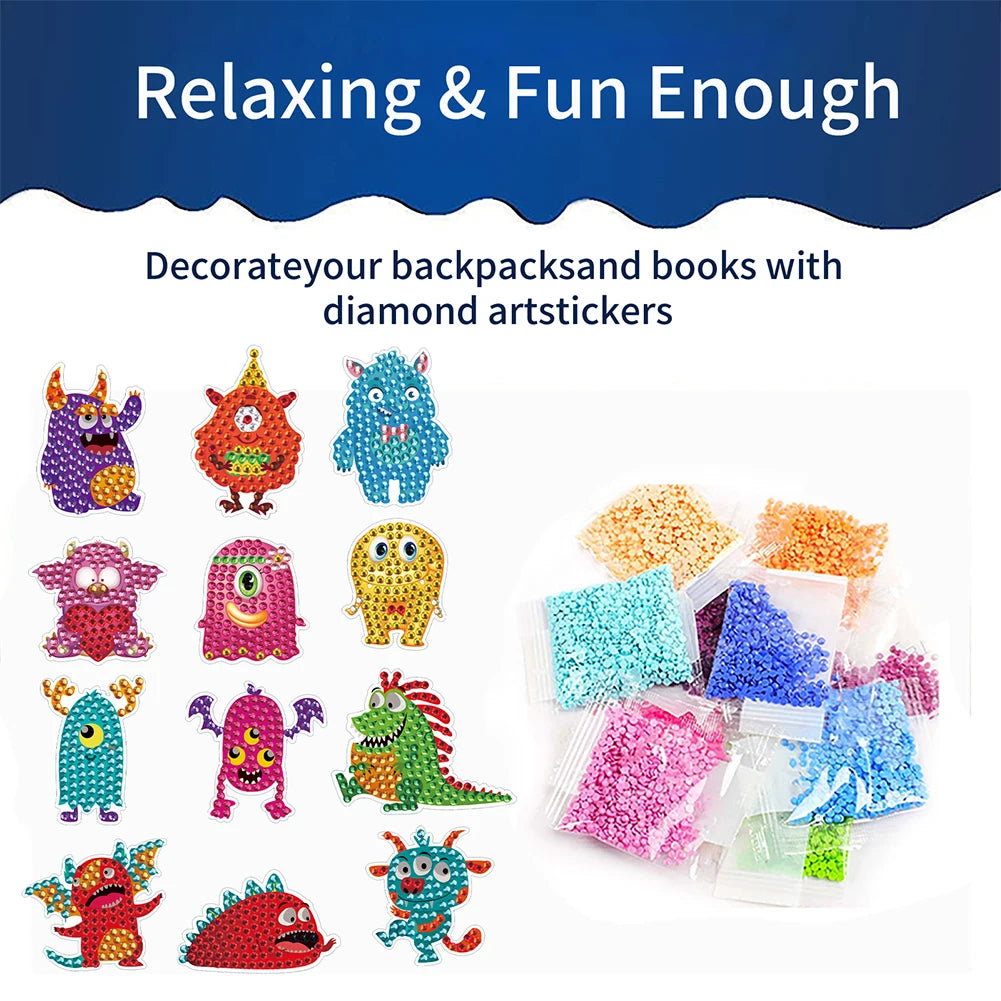 stickers décoration monstres colorés diamant adhésif kit débutants modernes enfants adultes