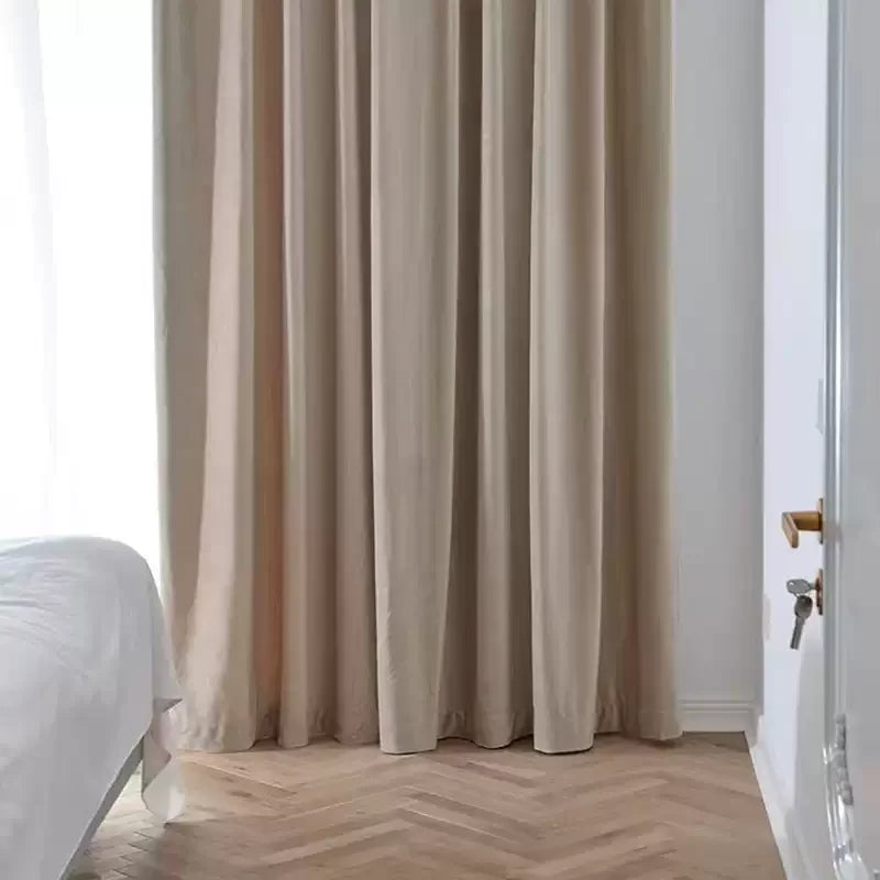 rideau moderne polyester beige clair uni satiné maison opacité inclusion fenêtre française