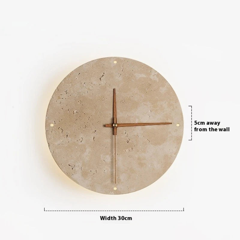 horloge murale pierre texturée minimaliste éclairage salle manger contemporaine fixée mur LED tricolore
