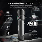 lampe poche rechargeable led noire 30w intense stroboscope auto défense texturée moderne