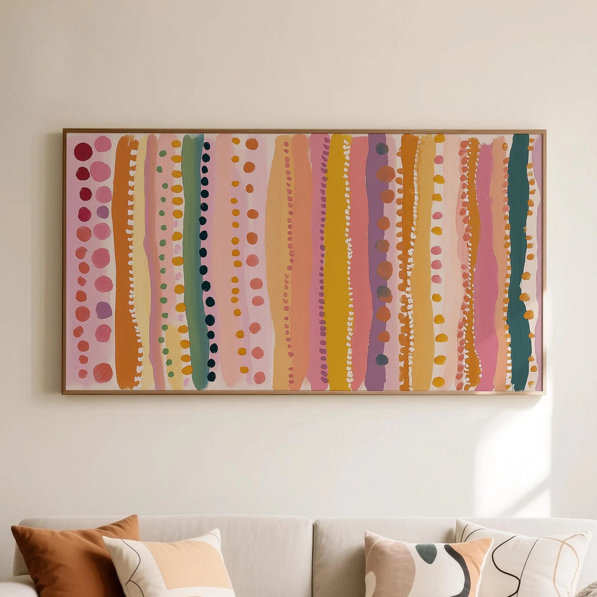 tableau abstrait moderne rose orange vert toile sans cadre 20x40cm 30x60cm 40x80cm 50x100cm