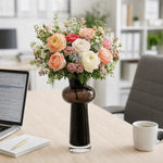 vase transparent moderne vert rose noir fleurs artificielles grande taille