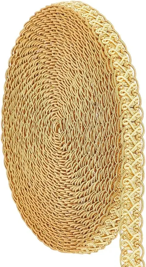 ruban tressé polyester doré tissage géométrique texturé 15mm large 12m longueur