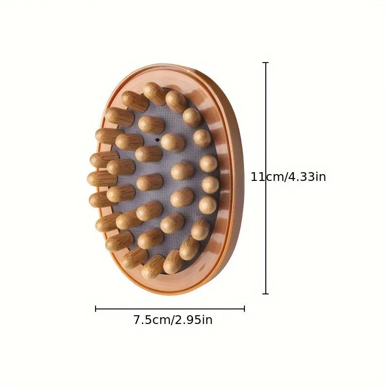 brosse massage relaxation corps bille bois surface rugueuse ceinture élastique marron gris praticité moderne