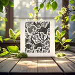 pochoir floral découpé artisanal blanc décoration papier bois meubles tissu 25cm 10cm