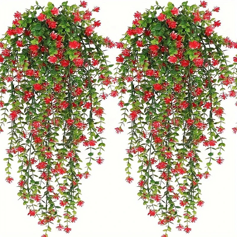 guirlandes florales artificielles suspendues rouge vert blanc décoration extérieure bohème feuilles fleurs