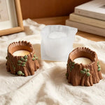 moule silicone bougie forme tronc arbre bougie marron feuilles verte écorce texture rustique nature