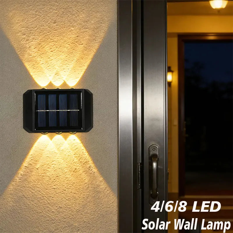 lampe murale solaire panneaux solaires intégrés led noire moderne adhésiveextérieur décoration jardin