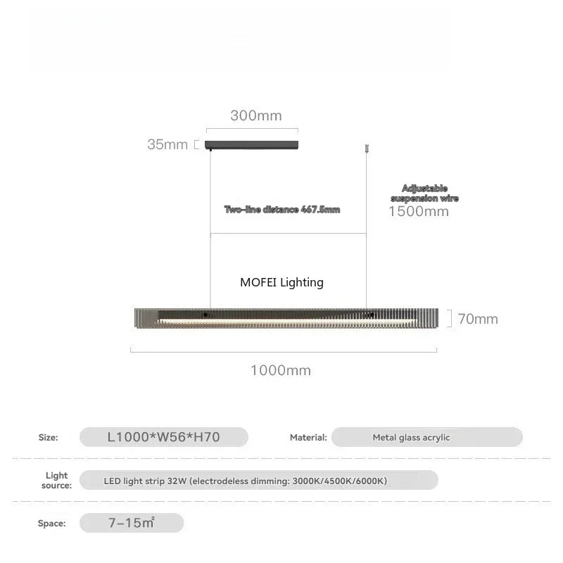 luminaire suspension moderne noir linéaire long lustre cuisine table manger salon intérieur épuré