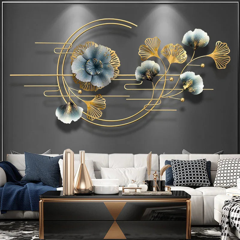 Décoration murale métal fleurs créative bleu profond accrochée au mur