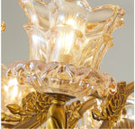 lustre classique doré transparent fleurs cristal ampoules led pendentif salon