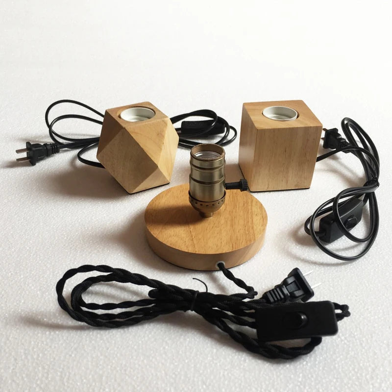 lampe table moderne minimaliste bois naturel noir géométrique câble interrupteur tringleEUR
