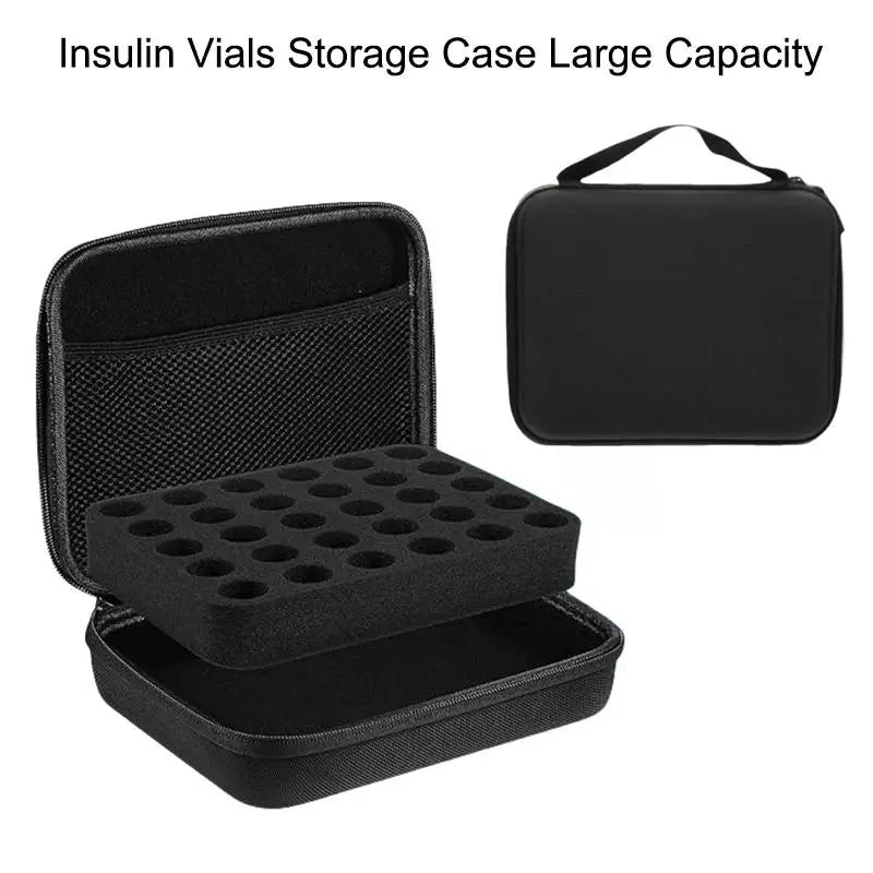boîte rangement flacons insuline noir texture maille moderne fermeture glissière 30 emplacements