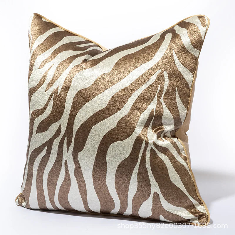 housse coussin jacquard motif zèbre moderne 100 polyester bleu marine noir marronclair blanc 60x60cm