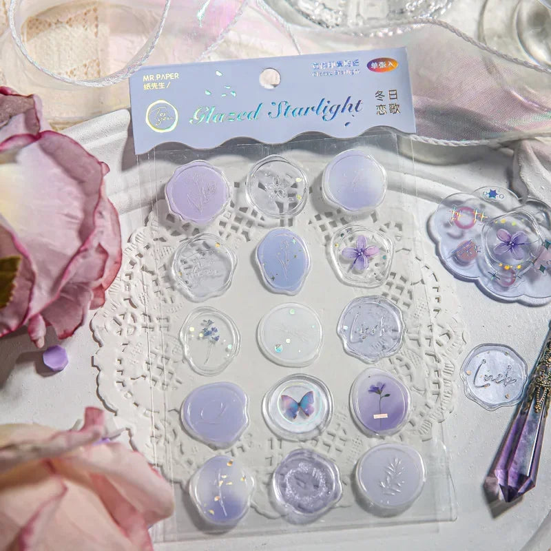timbres adhésifs décoratifs fleurs papillons rose bleu clair blanc translucides romantiques adhésifs enveloppes fêtes