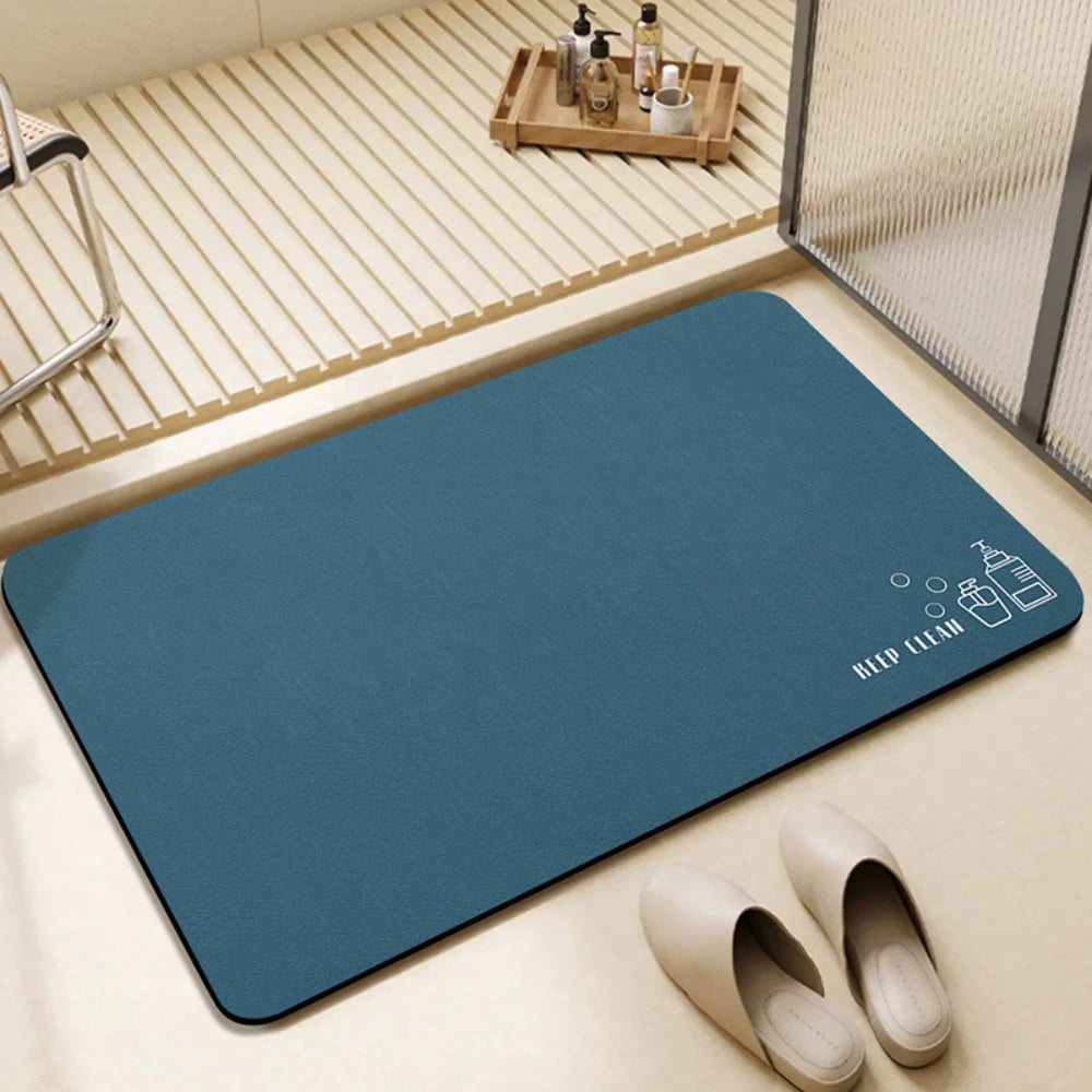 tapis sol salle bain absorbant séchage rapide antidérapant moderne gris bleu vert uni