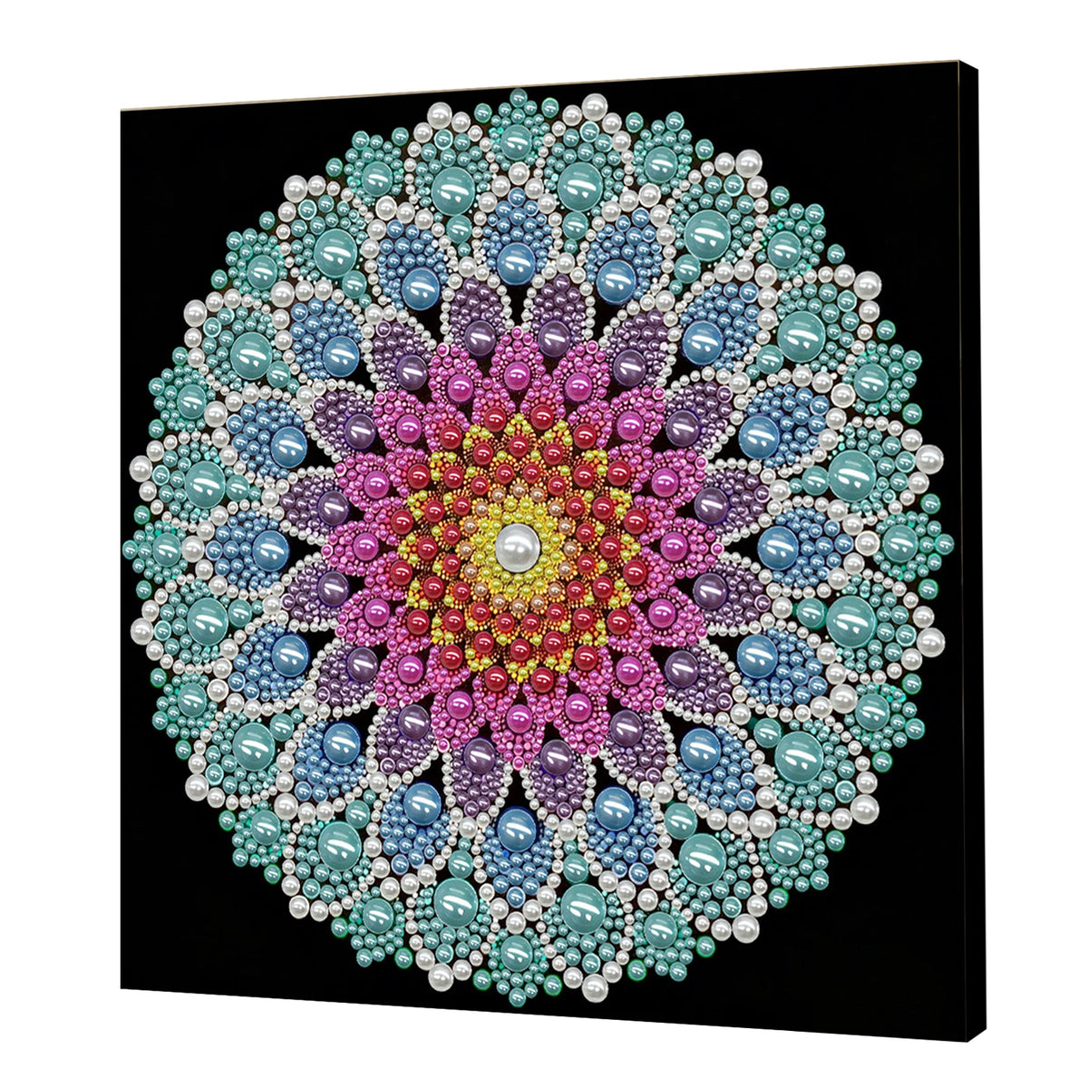 tableau décoratif mandala bleu blanc doré rose vert jaune violet orange contemporain 25x25cm